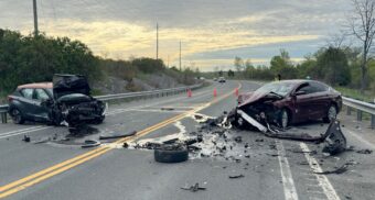 A photo of a multi-vehicle collision on Highway 7A in Port Perry, Ont. on May 19, 2026. (Photo: @OPP_HSD / X/Twitter)