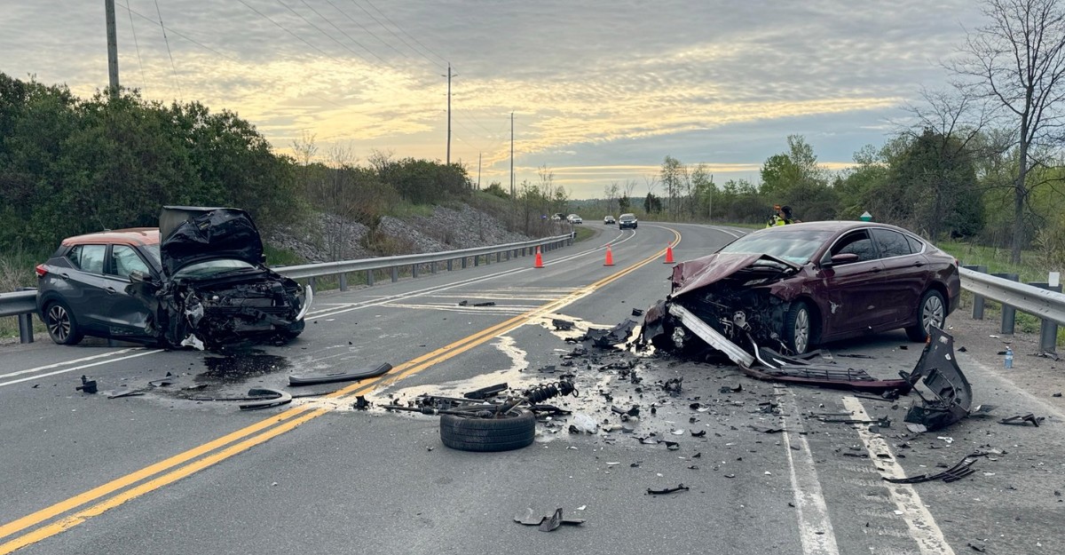 A photo of a multi-vehicle collision on Highway 7A in Port Perry, Ont. on May 19, 2026. (Photo: @OPP_HSD / X/Twitter)