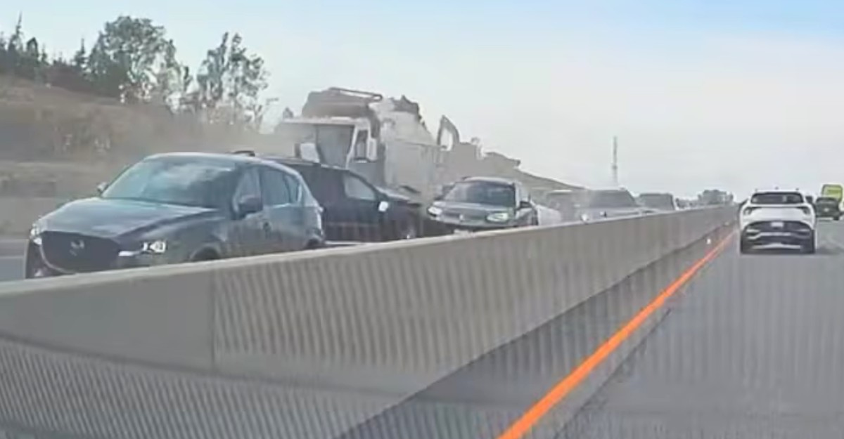 A dashcam photo of a multi-vehicle collision in the southbound lanes of Highway 400 near Bradford, Ont. on June 11, 2026 (Photo: Nela Garcia Fernandes)