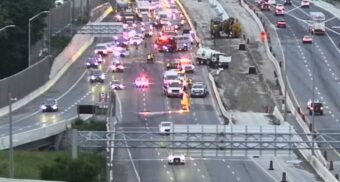 Emergency crews at the scene of a multi-vehicle collision on the QEW on June 9, 2026. (Photo: MTO)