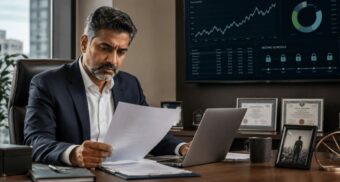Executive reviewing termination documents and an RSU vesting schedule after losing unvested stock units